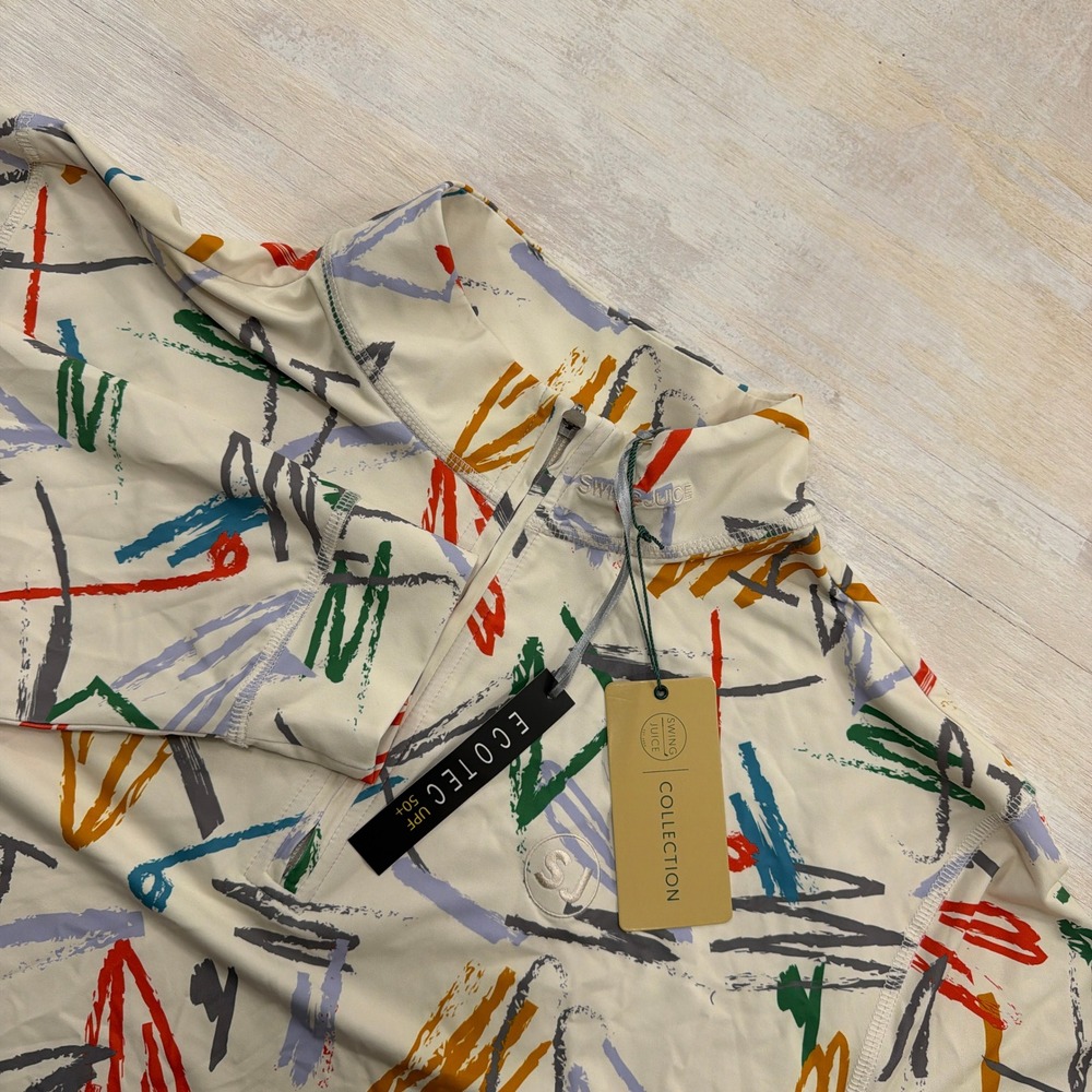 SwingJuice Pullover Collection Abstract Brushstroke UPF 50+ Cream Mens Large NWT